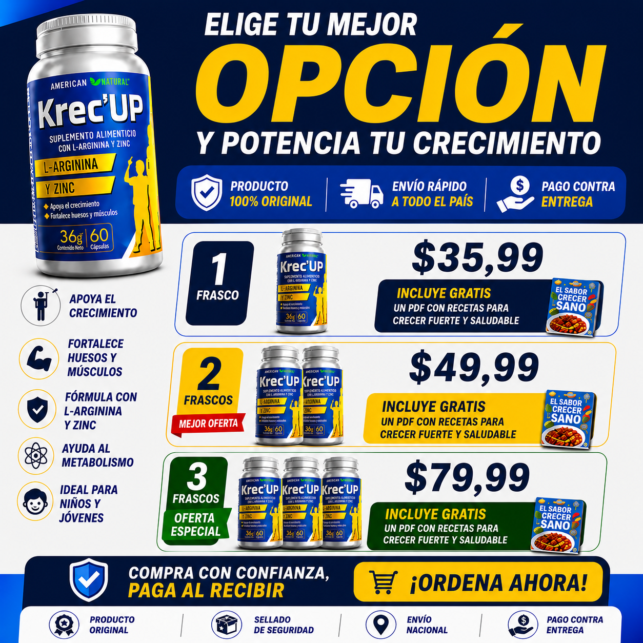 🚀 Krec’UP™ | Tratamiento Completo de 2 Meses – Compra 1 Mes y Recibe 2 + Ebook Gratis (Oferta Especial) 🎁