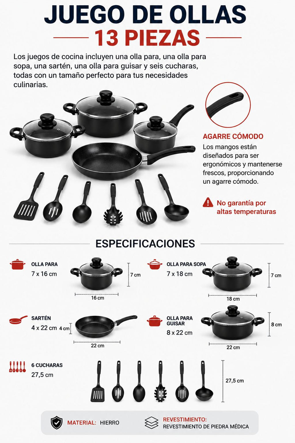 🔥 STOCK LIMITADO: Juego de Ollas Premium Antiadherente de 13 Piezas 🍳