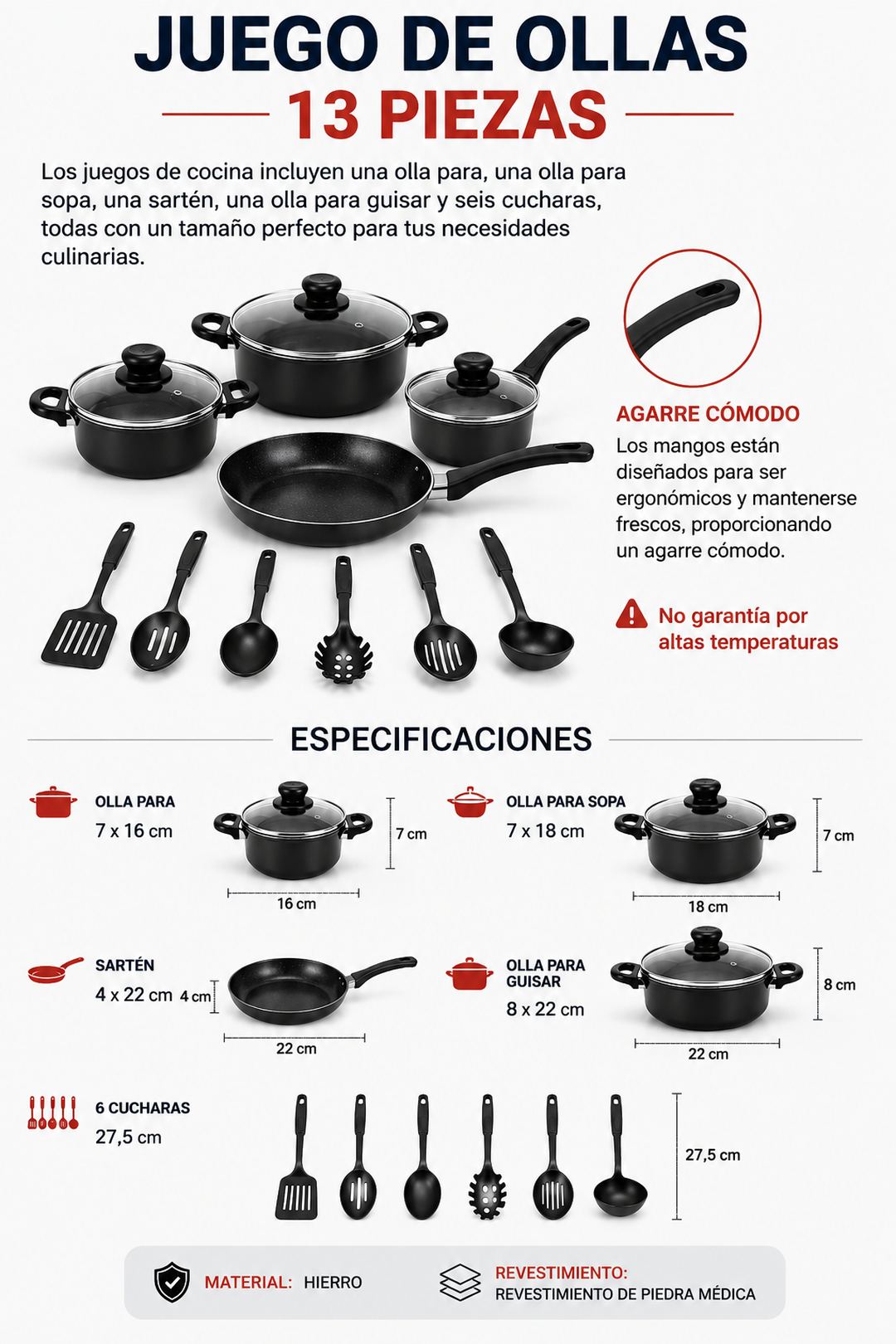 🔥 STOCK LIMITADO: Juego de Ollas Premium Antiadherente de 13 Piezas 🍳